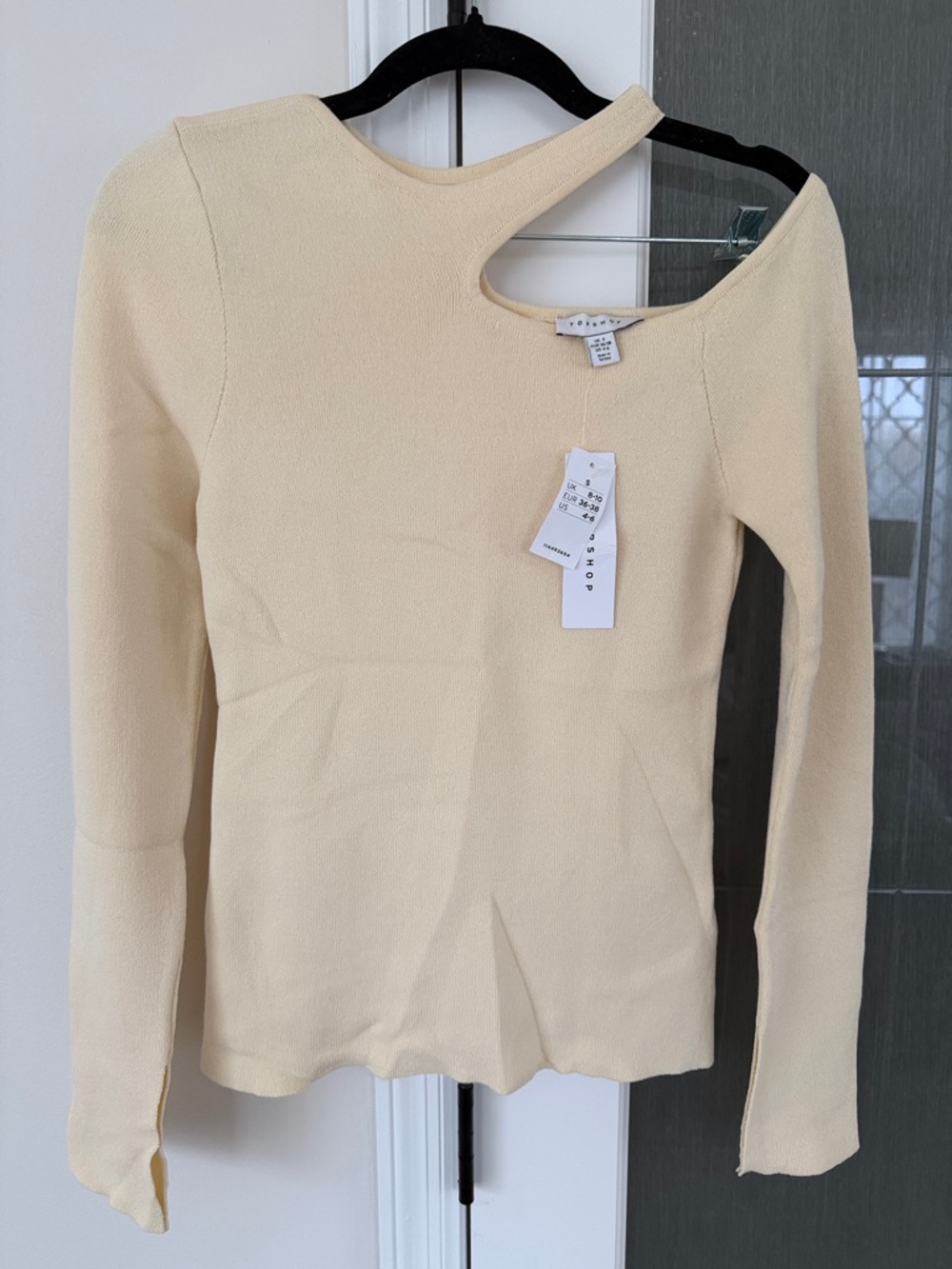 Topshop Cream Asymmetric Cutout Long Sleeve Top